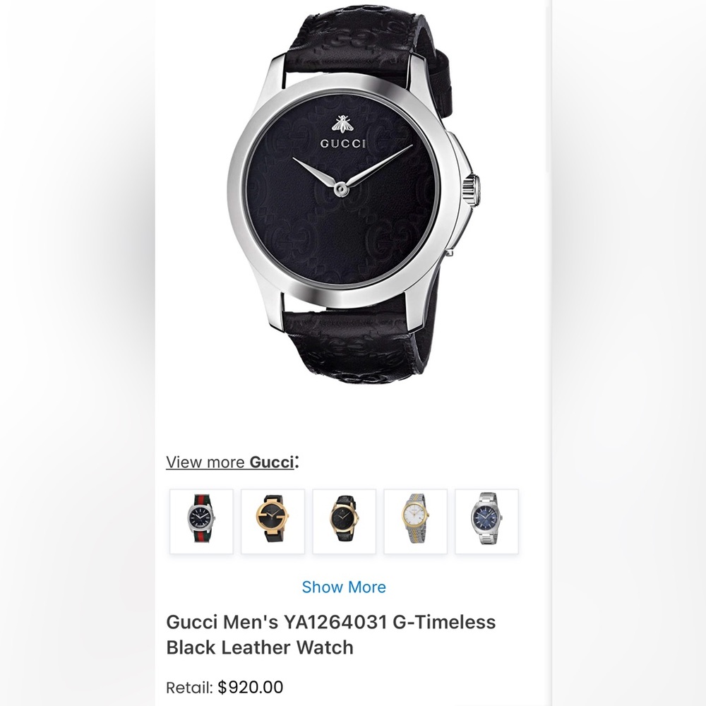 Gucci Men's 126.4 YA1264031 G-Timeless GG Black Leather Watch - Picture 16 of 16